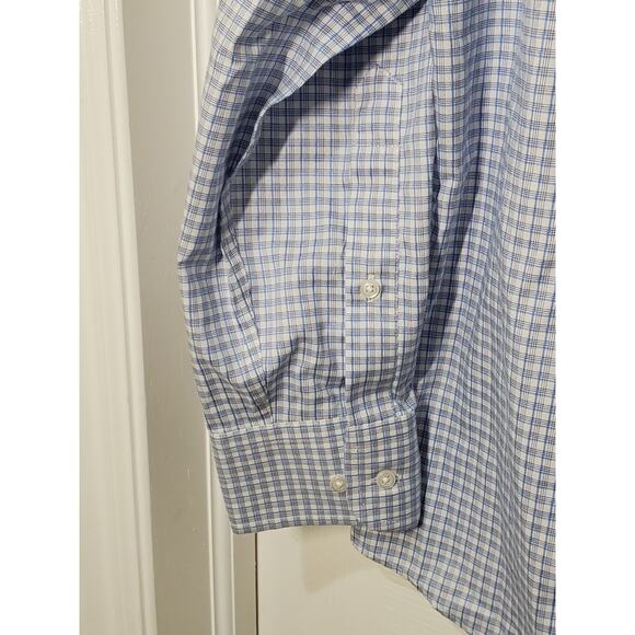 Jos. A. Bank Traveler Men’s Dress Shirt Size 16 32/33 | Blue Check Pattern 100% - Picture 10 of 11